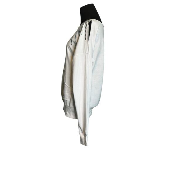 Wet Seal white embellished cold shoulder long sleeves sweatshirt size M - Picture 5 of 16